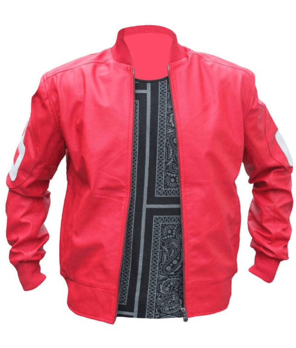 Mens Fashion 8 Ball Pink Leather Bomber Jacket - Image 2