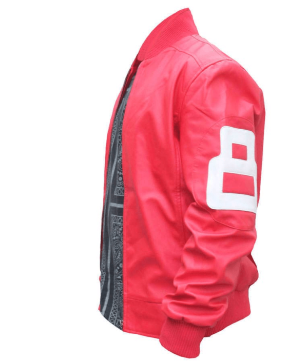 Mens Fashion 8 Ball Pink Leather Bomber Jacket - Image 3