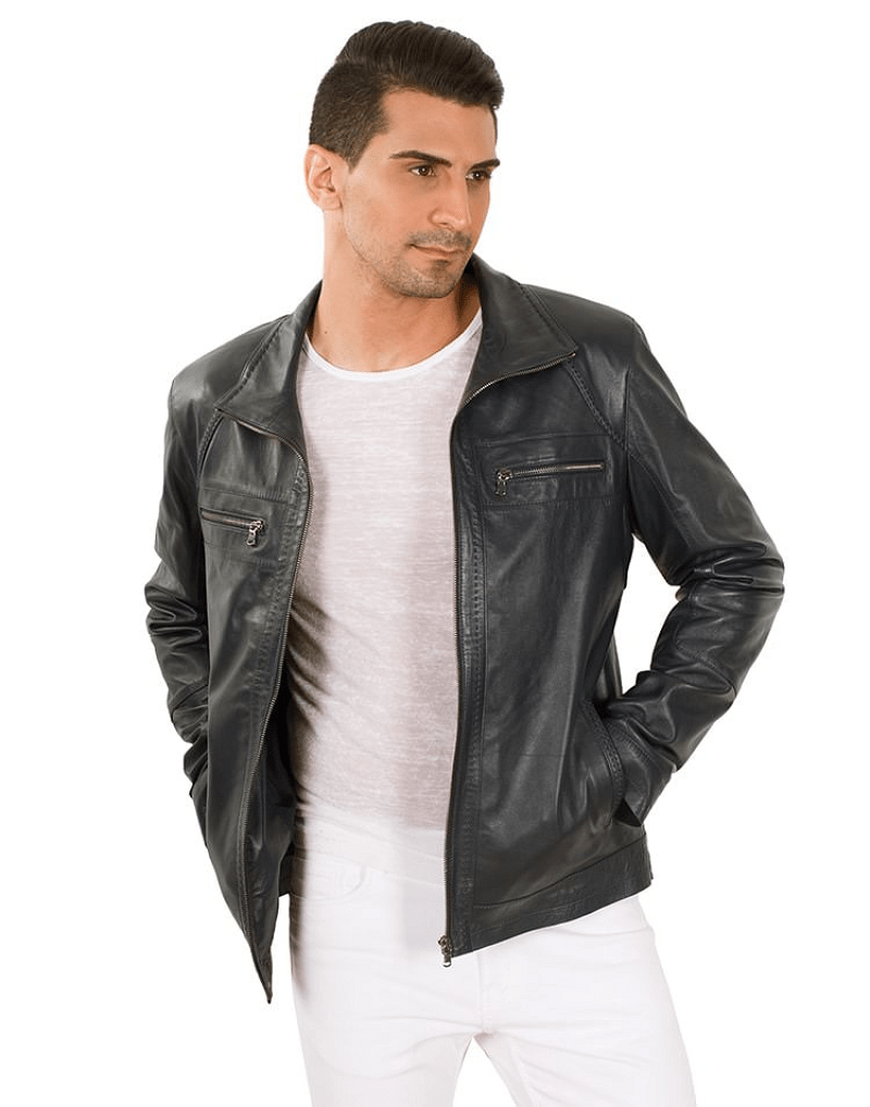 Aldo Mens Black Leather Jacket - AirBorne Jacket