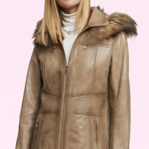 Angela Cream Fur Leather Jacket