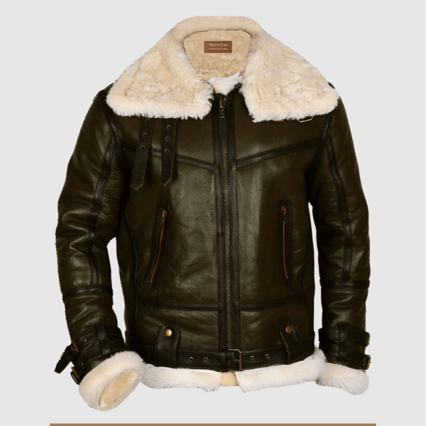 Army Green B3 Bomber Shearling Leather Jacket