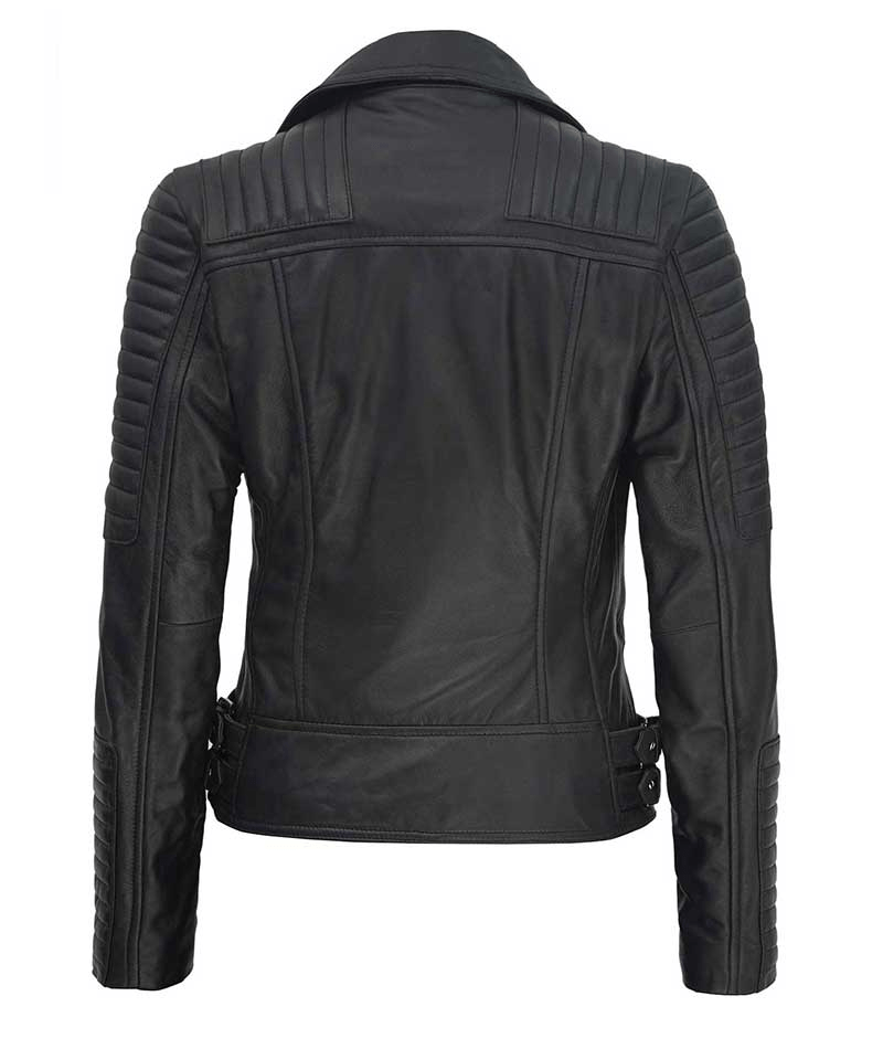 Women's Bari Quilted Black Moto Leather Jacket - AirBorne Jacket