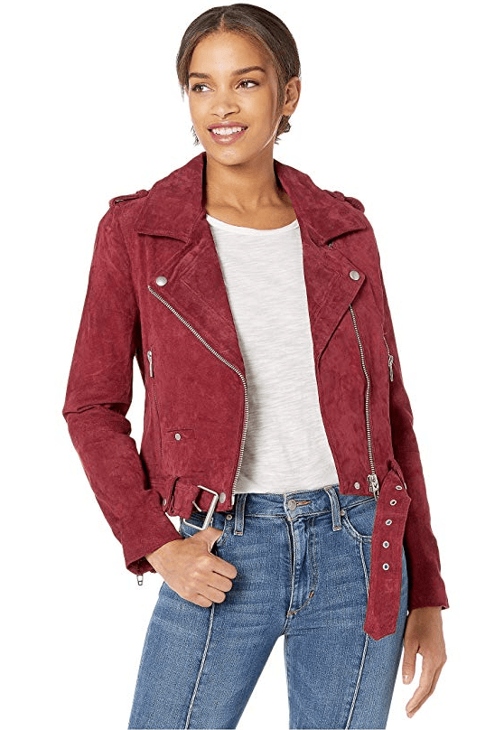 Nyc Blank Moto Rich Berry Red Suede Jacket