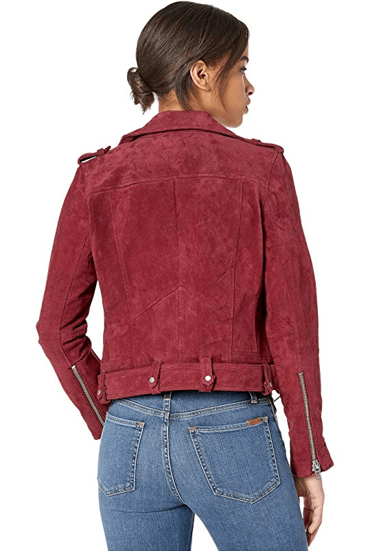 Nyc Blank Moto Rich Berry Red Suede Jacket - Image 3