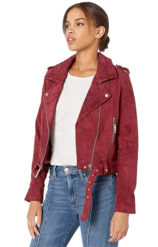 Nyc Blank Moto Rich Berry Red Suede Jacket - Image 2