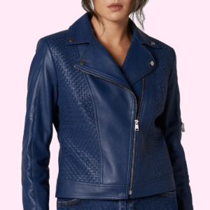 Blue Biker Leather Jacket