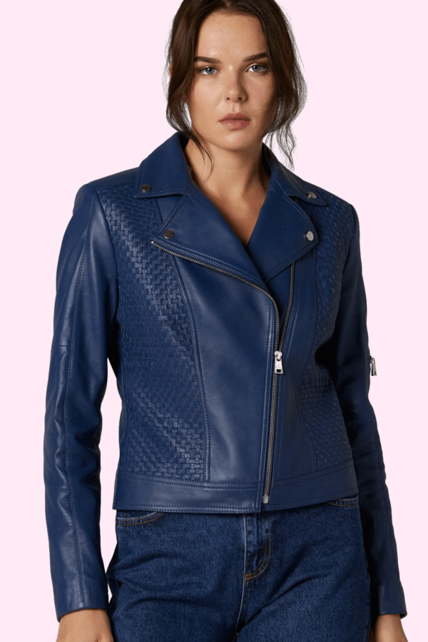 Blue Biker Leather Jacket