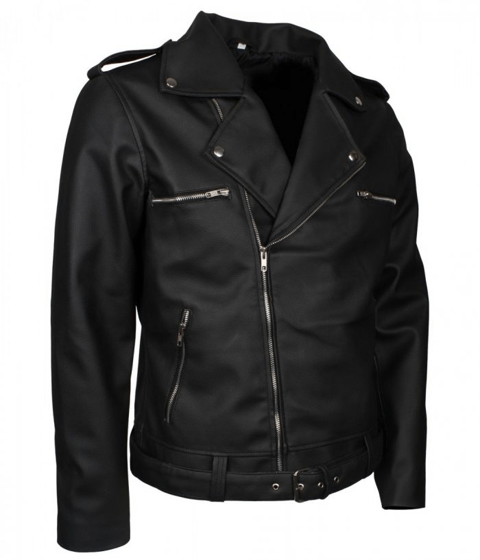 Mens Negan Brando Black Leather Jacket - Image 4