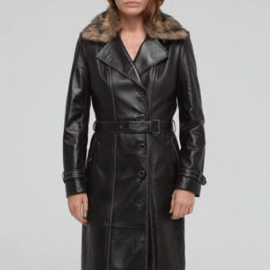 Brenda Black Fur Trench Leather Coat