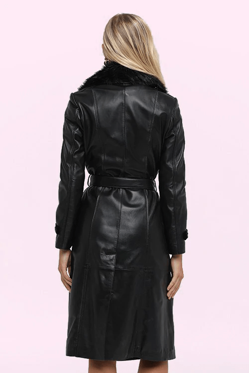 Brenda Black Leather Trench Coat - AirBorne Jacket