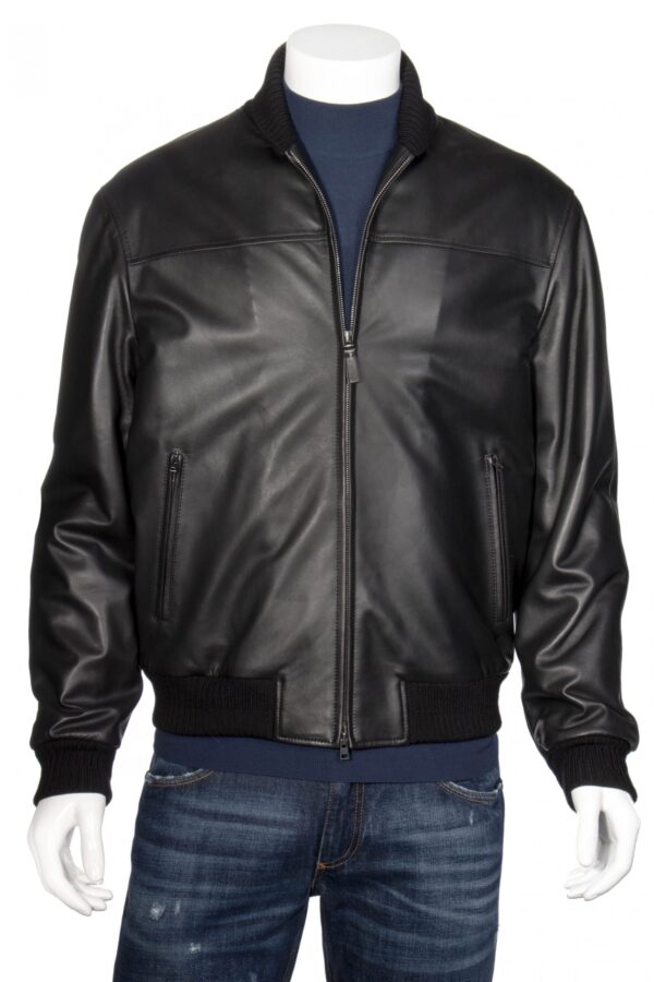 Mens Brioni Black Leather Jacket