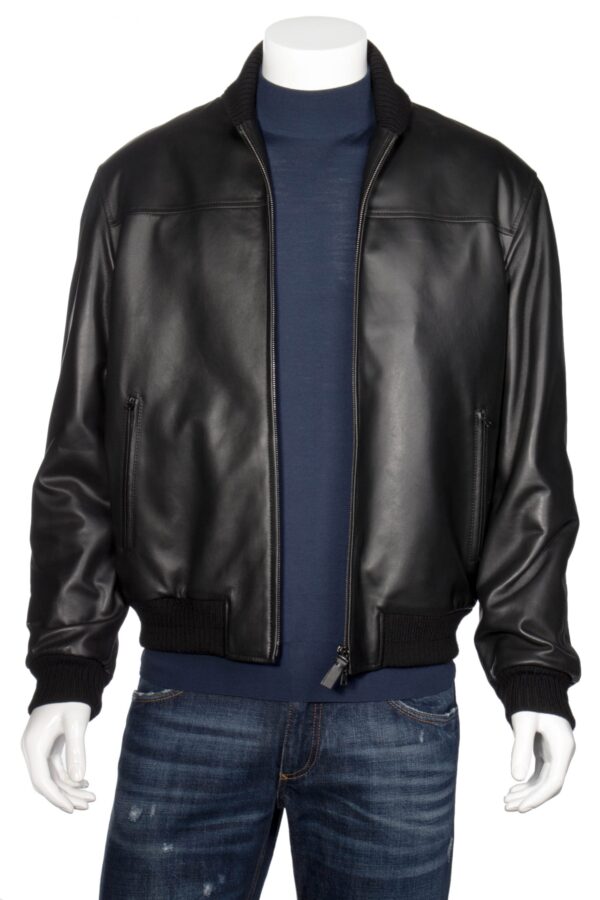 Mens Brioni Black Leather Jacket - Image 2