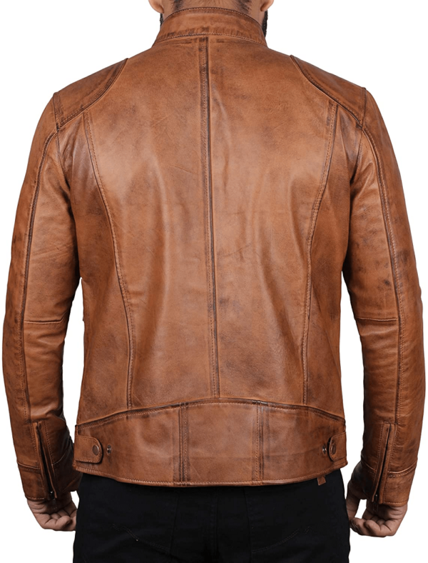 Mens Style Fashion Brown Leather Jacket - Image 3