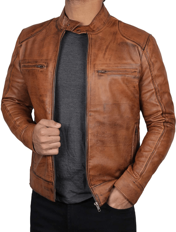 Mens Style Fashion Brown Leather Jacket - Image 2