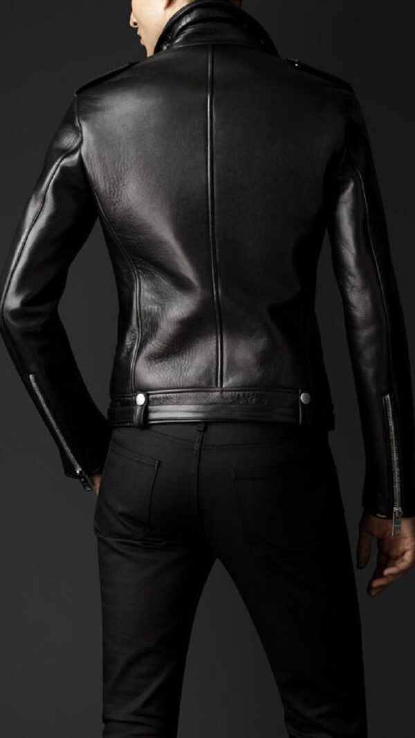 Mens Fashion Burberry Biker Leather Jacket - Image 3