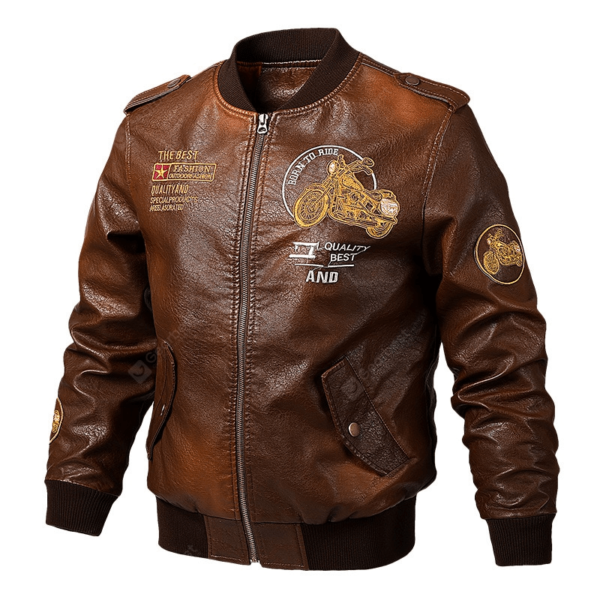 Mens Brando Style Cargo Leather Jacket