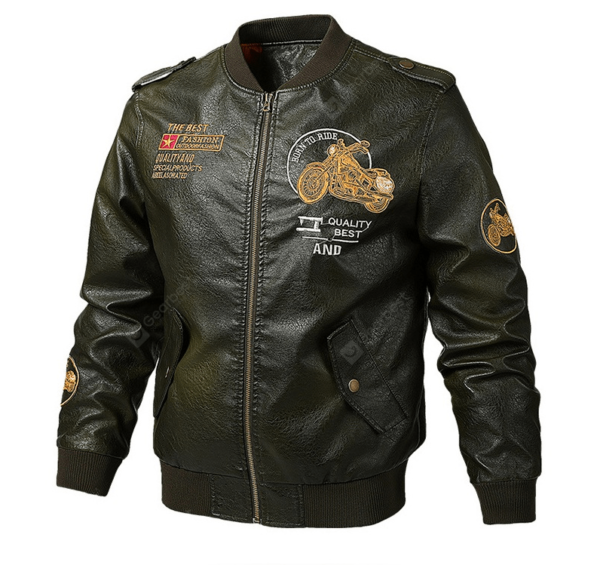 Mens Brando Style Cargo Leather Jacket - Image 2