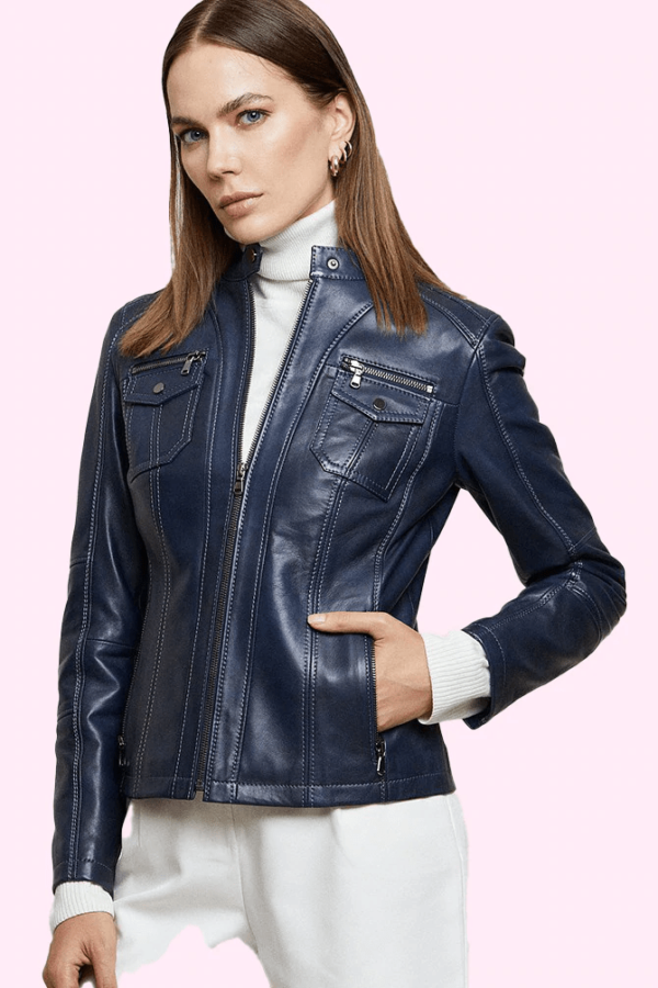 Celia Navy Blue Leather Jacket