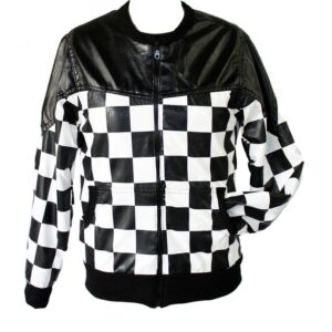Mens Checkered Vegan Bomber Leather Jacket