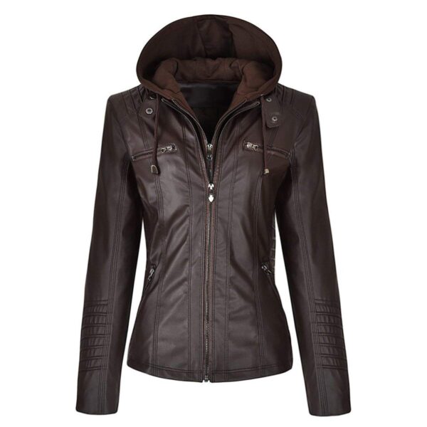 Spring and Autumn Detachable Zipper Slimfit Genuine Leather Hoodie Jacket - Image 2