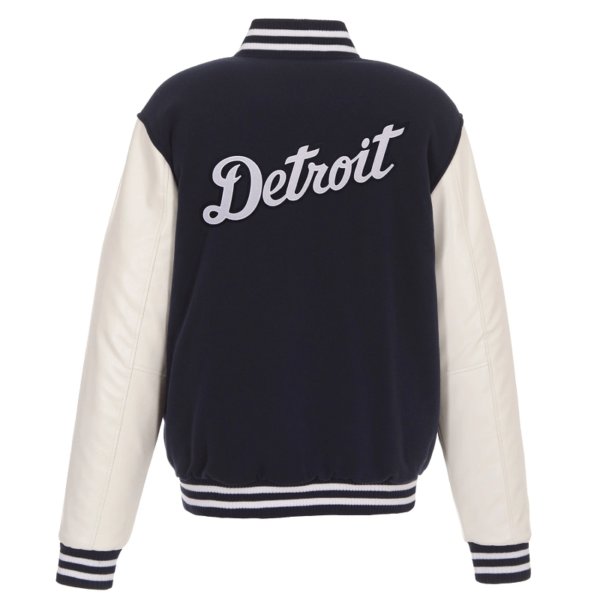 Mens Detroit Tigers Jacket With Leather Sleeves - Image 2