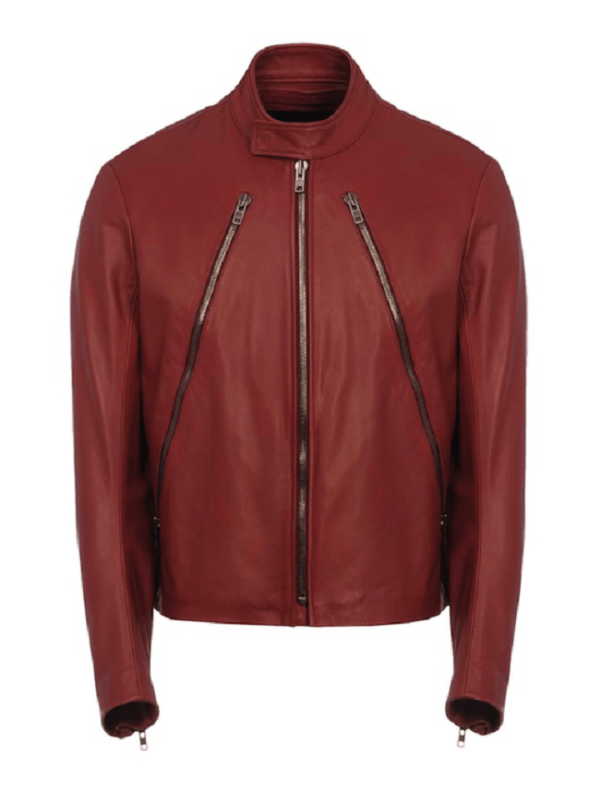 Mens Margiela Diagonal Zip Biker Leather Jacket