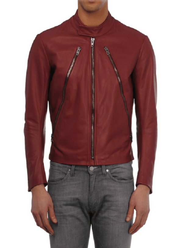 Mens Margiela Diagonal Zip Biker Leather Jacket - Image 2