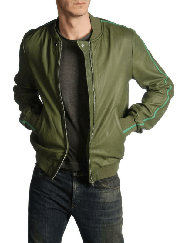 Mens Diesel Linsert Green Leather Jacket - Image 2