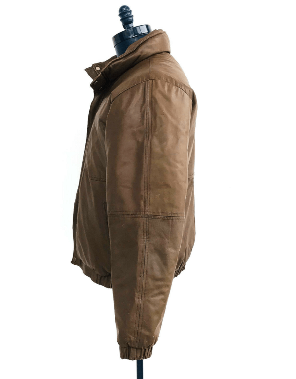 Mens Eddie Bauer Down Filled Brown Leather Jacket - Image 2