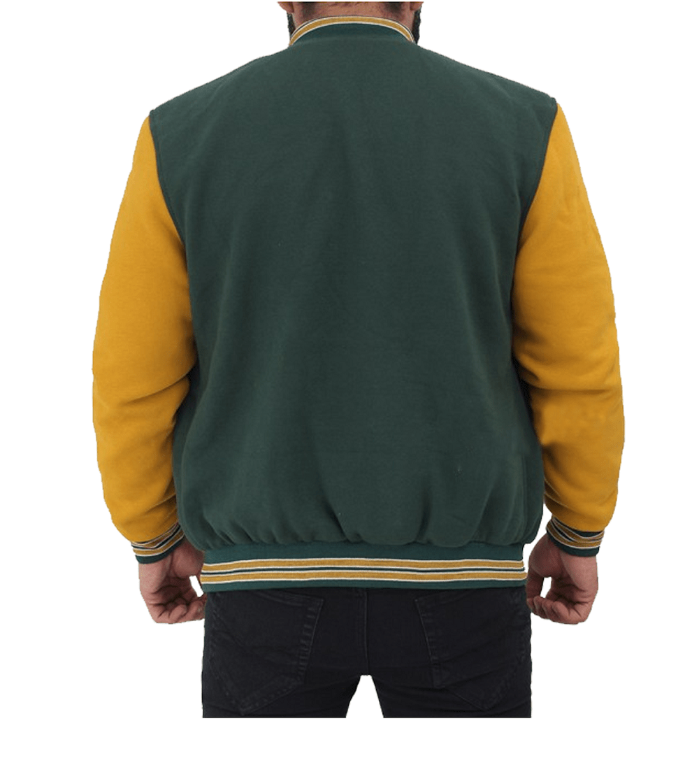 Duane Mens Green And Yellow Letterman Wool Jacket - AirBorne Jacket