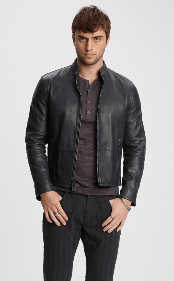 Mens Faded Smooth Black Leather Jacket