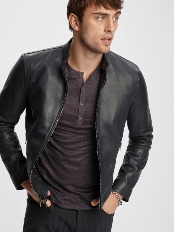 Mens Faded Smooth Black Leather Jacket - Image 2