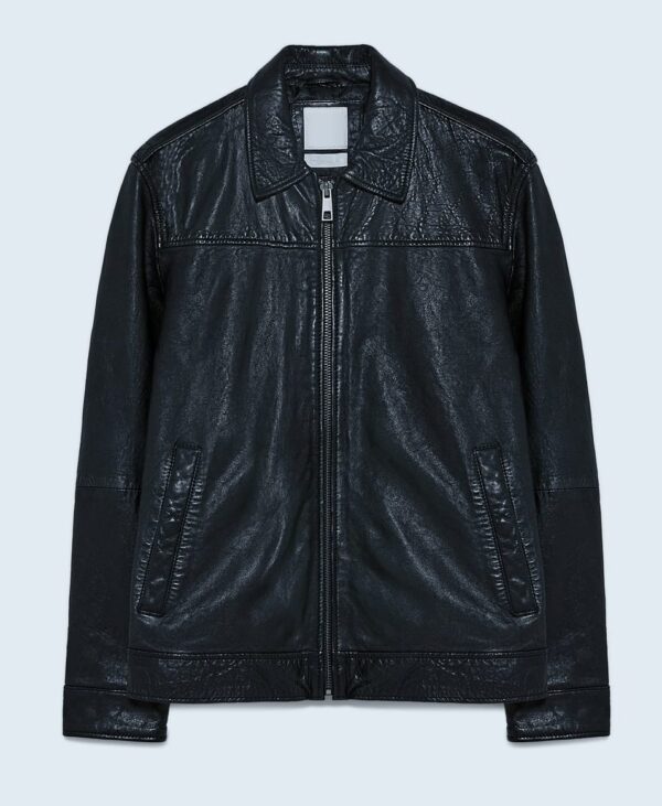 Mens Faded Effect Black Leather Jacket