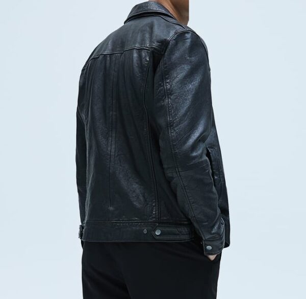 Mens Faded Effect Black Leather Jacket - Image 4