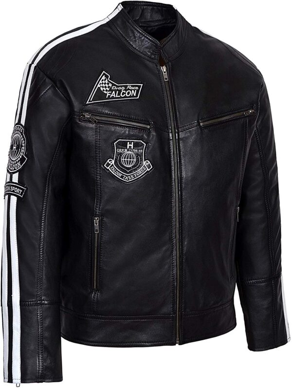 Men's Falcon Biker Style Motorcycle Leather Jacket - Image 2