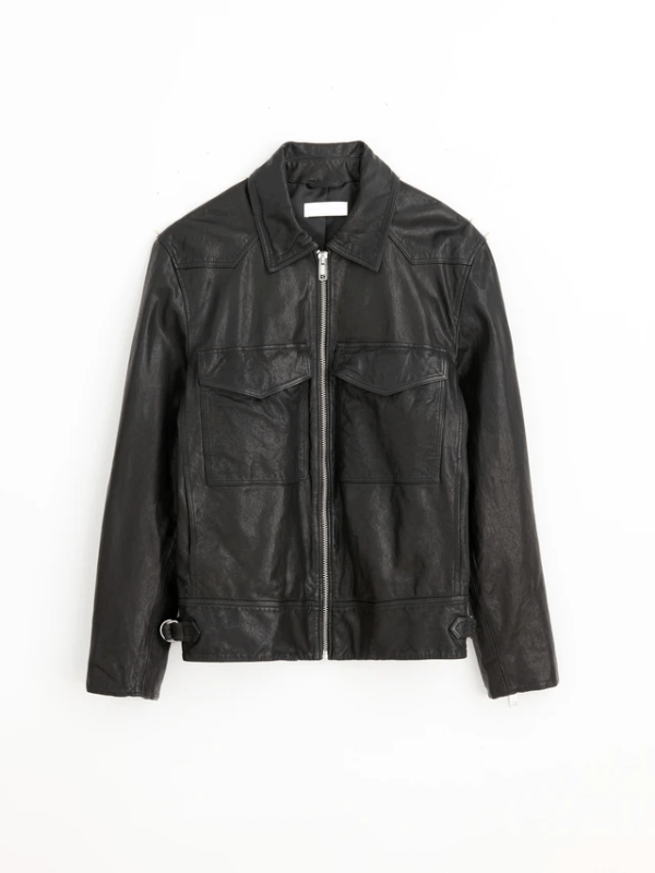 Mens Field Tumbled Black Leather Jacket