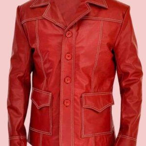 Fight Club Brad Pitt Red Leather Coat