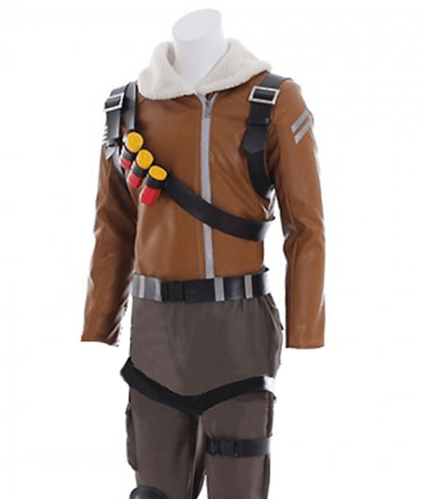 Mens Fortnite Raptor Gaming Brown Leather Jacket