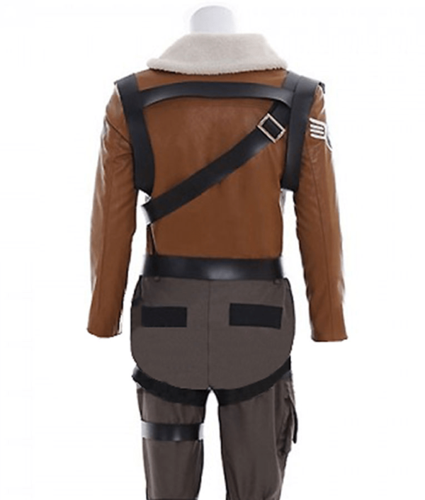 Mens Fortnite Raptor Gaming Brown Leather Jacket - Image 3