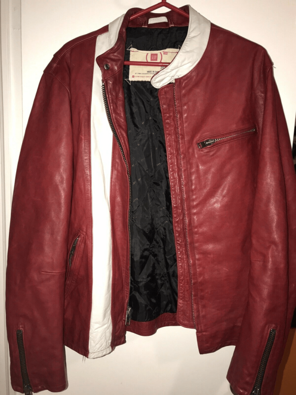 Mens Gap Cafe Racer Red Leather Jacket - Image 2