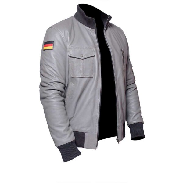 German Flag Grey Luftwaffe Leather Jacket - Image 3