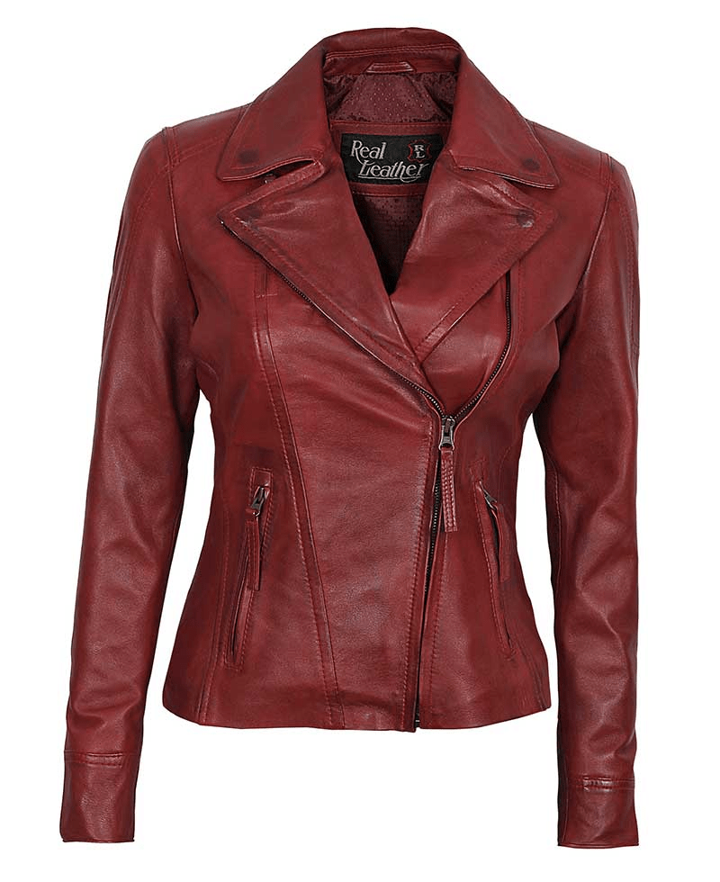 Girls Fitted Rust Double Zippered Leather Jacket - AirBorne Jacket