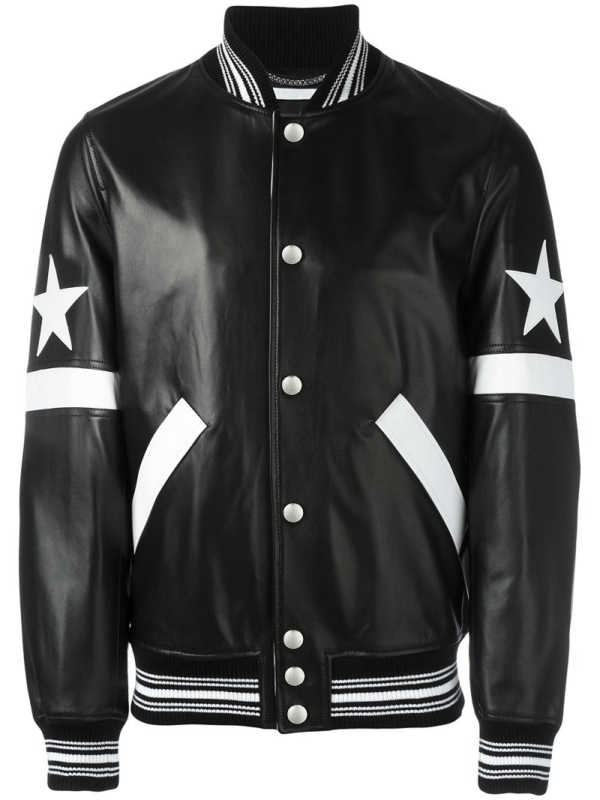 Mens Givenchy Star And Stripe Appliqué Leather Jacket