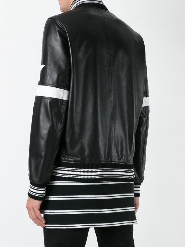Mens Givenchy Star And Stripe Appliqué Leather Jacket - Image 4
