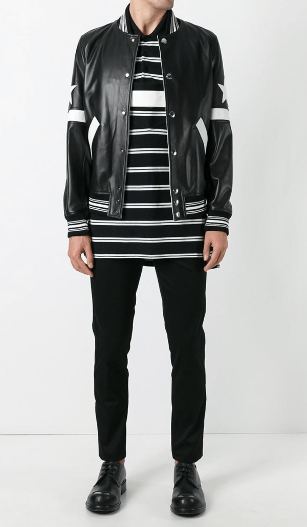 Mens Givenchy Star And Stripe Appliqué Leather Jacket - Image 3