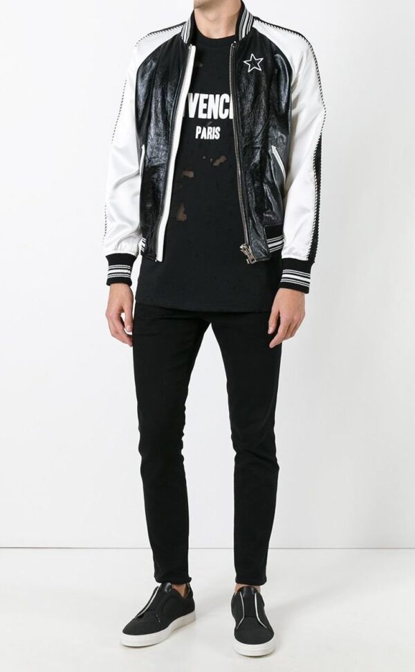 Mens Givenchy Monochrome Bomber Leather Jacket - Image 2