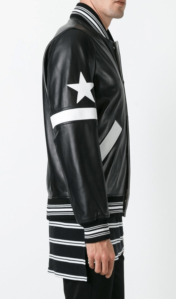 Mens Givenchy Star And Stripe Appliqué Leather Jacket - Image 2