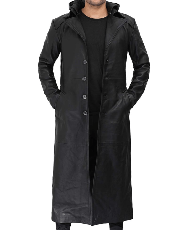 Gravel Hooded Leather Trench Coat - Image 3