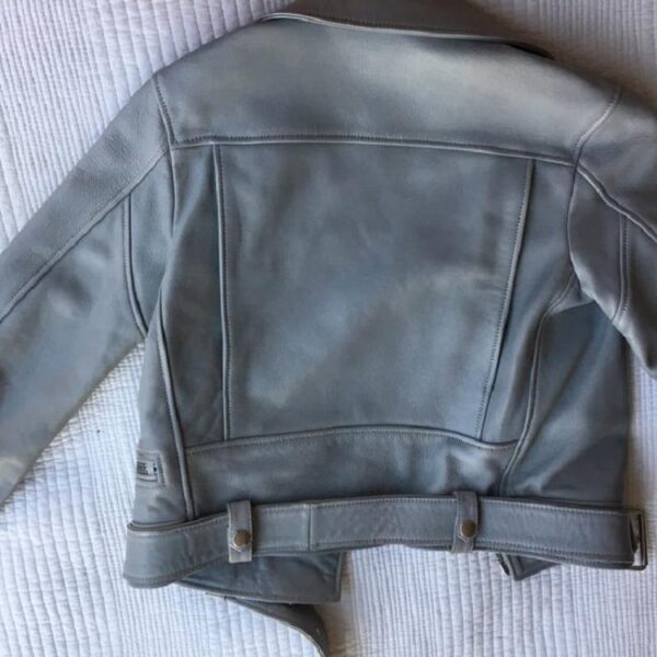 Mens Grey Moto Leather Jacket - Image 3