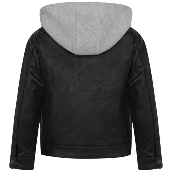 Guess Boys Black Leather Hooded Jacket - Image 2